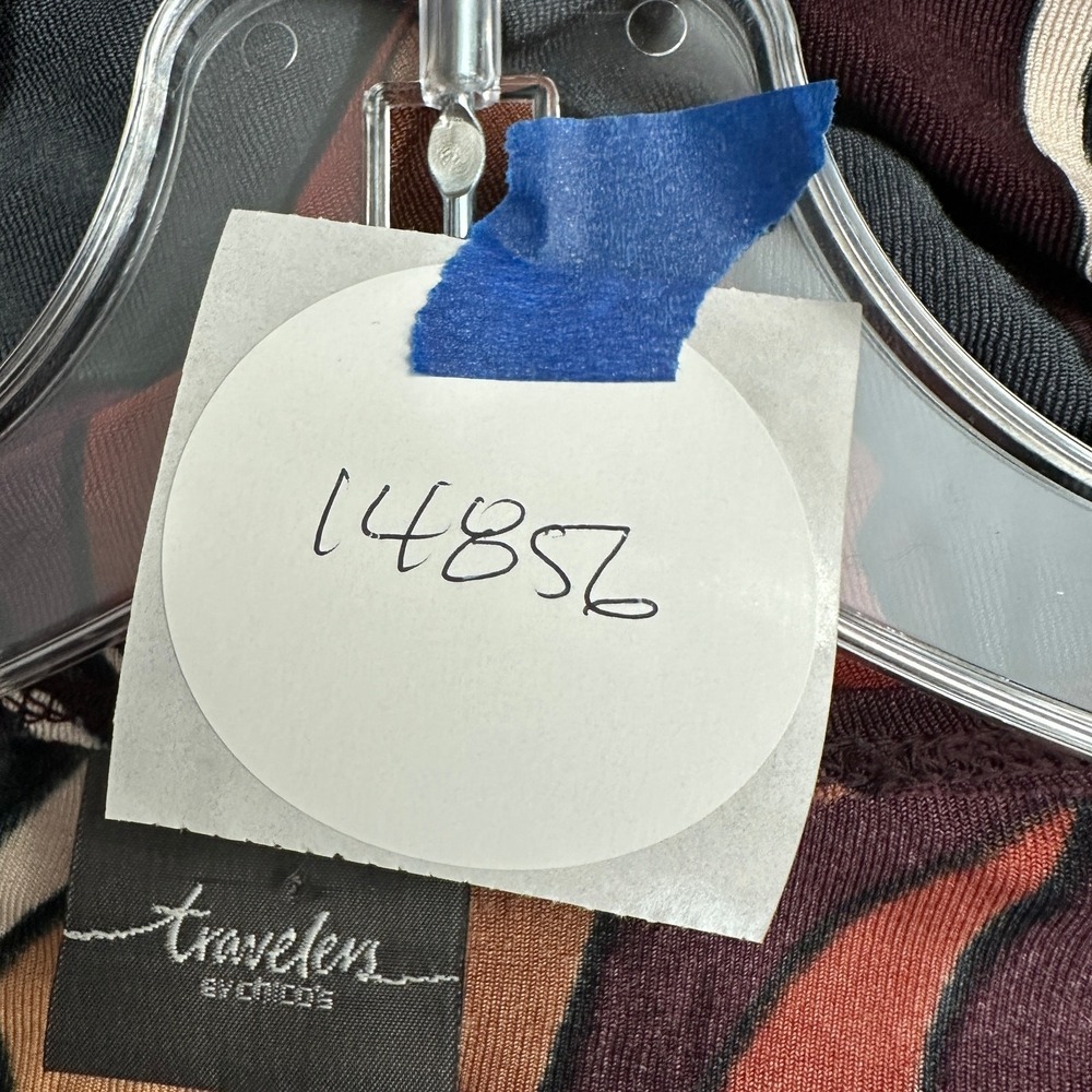 Chicos Travelers Womens Abstract Floral Top Size 3 US XL Slinky Boho Artsy Bold - Picture 6 of 6